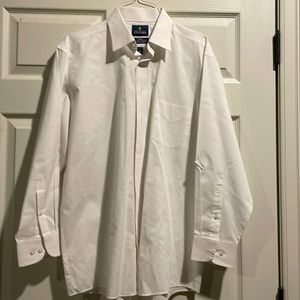 Stanford “Travel easy care” mens long sleeve dress shirt, white , Large 16-16.5